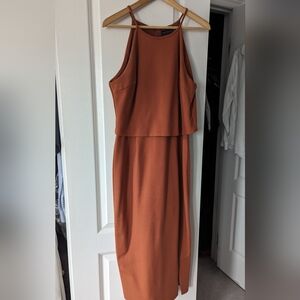 Copper halter neck dress